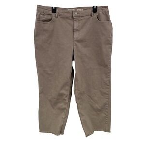 LOGO‎ Lori Goldstein Pants Womens 18W Beige Wide Leg Crop Raw Hem Stretch